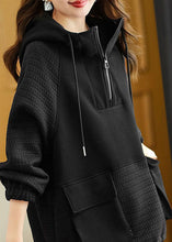 Load image into Gallery viewer, Handmade Coffee Patchwork Drawstring Hoodie Sweatshirts Long Sleeve