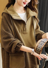 Load image into Gallery viewer, Handmade Coffee Patchwork Drawstring Hoodie Sweatshirts Long Sleeve