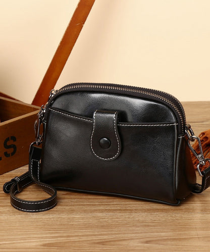 Handmade Coffee Versatile Calf Leather CrossBody Bag