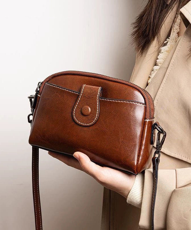 Handmade Coffee Versatile Calf Leather CrossBody Bag