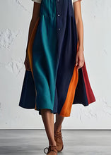 Load image into Gallery viewer, Handmade Colorblock O Neck Dresses Cotton Two Piece Set Summer