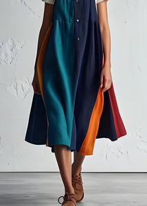 Handmade Colorblock O Neck Dresses Cotton Two Piece Set Summer