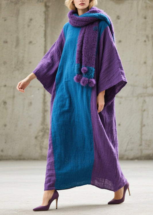 Handmade Colorblock Oversized Patchwork Cotton Maxi Dresses Fall