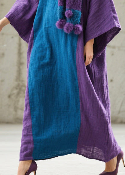 Handmade Colorblock Oversized Patchwork Cotton Maxi Dresses Fall