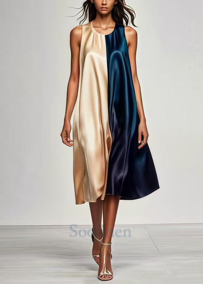 Handmade Colorblock Oversized Patchwork Silk Tea Dress Summer