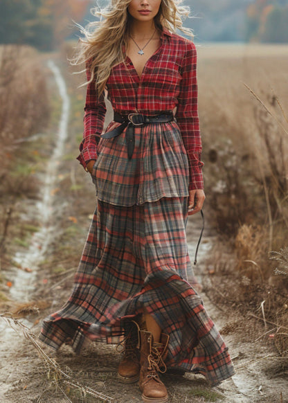 Handmade Colorblock Patchwork Cotton Dress Long Sleeve