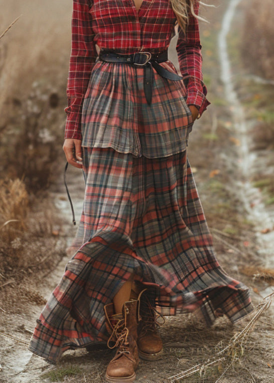 Handmade Colorblock Patchwork Cotton Dress Long Sleeve