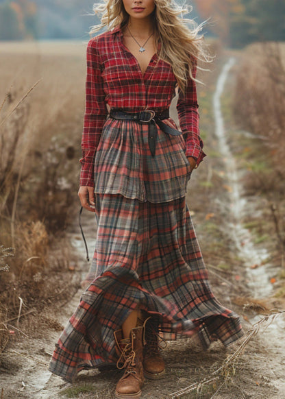 Handmade Colorblock Patchwork Cotton Dress Long Sleeve