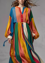 Load image into Gallery viewer, Handmade Colorblock Wrinkled Patchwork Cotton Long Dress Lantern Sleeve
