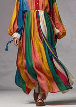 Load image into Gallery viewer, Handmade Colorblock Wrinkled Patchwork Cotton Long Dress Lantern Sleeve