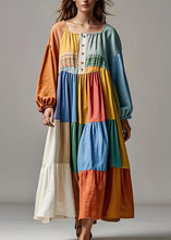 Load image into Gallery viewer, Handmade ColorblockU Neck Wrinkled Patchwork Cotton Dresses Summer