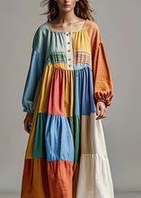 Load image into Gallery viewer, Handmade ColorblockU Neck Wrinkled Patchwork Cotton Dresses Summer