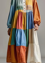 Load image into Gallery viewer, Handmade ColorblockU Neck Wrinkled Patchwork Cotton Dresses Summer
