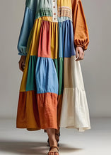 Load image into Gallery viewer, Handmade ColorblockU Neck Wrinkled Patchwork Cotton Dresses Summer