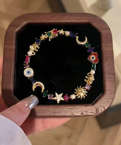 Handmade Colorful Stars And Moon Zircon Pearl Alloy Bracelet