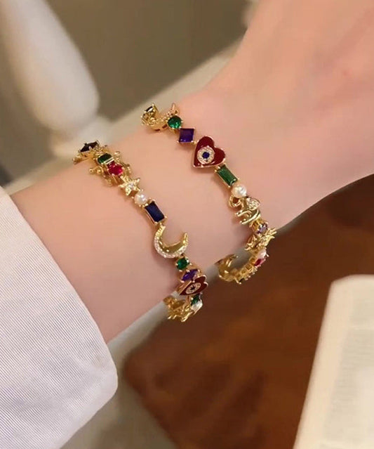 Handmade Colorful Stars And Moon Zircon Pearl Alloy Bracelet