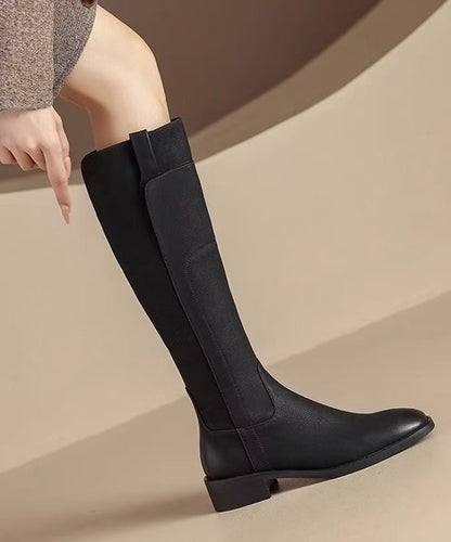 Handmade Cowhide Leather Black Boots Knee Boots