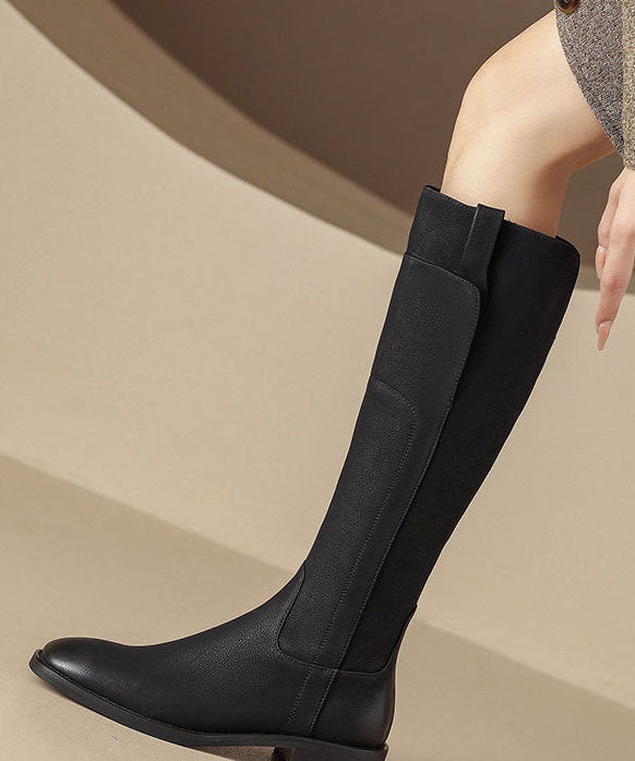 Handmade Cowhide Leather Black Boots Knee Boots