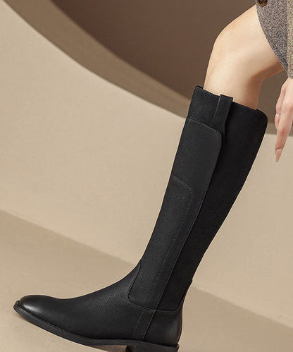 Handmade Cowhide Leather Black Boots Knee Boots