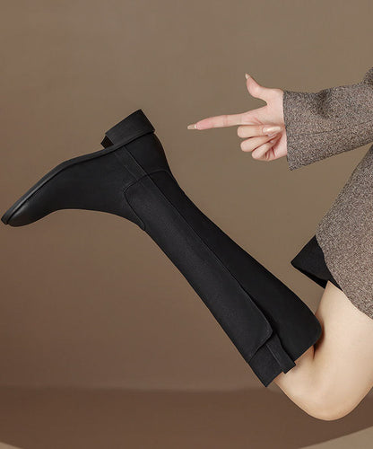 Handmade Cowhide Leather Black Boots Knee Boots