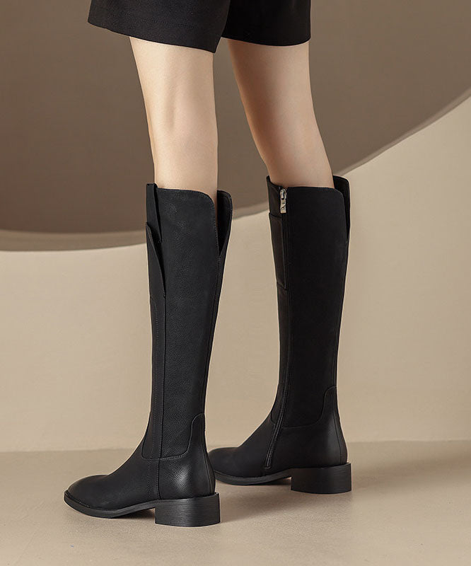 Handmade Cowhide Leather Black Boots Knee Boots