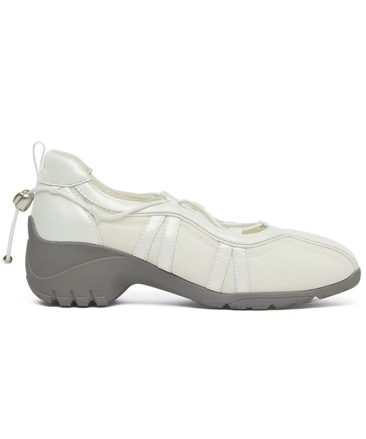 Handmade Cross Strap Chunky Flat Feet Shoes Grey Faux Leather