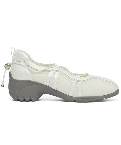 Handmade Cross Strap Chunky Flat Feet Shoes Grey Faux Leather