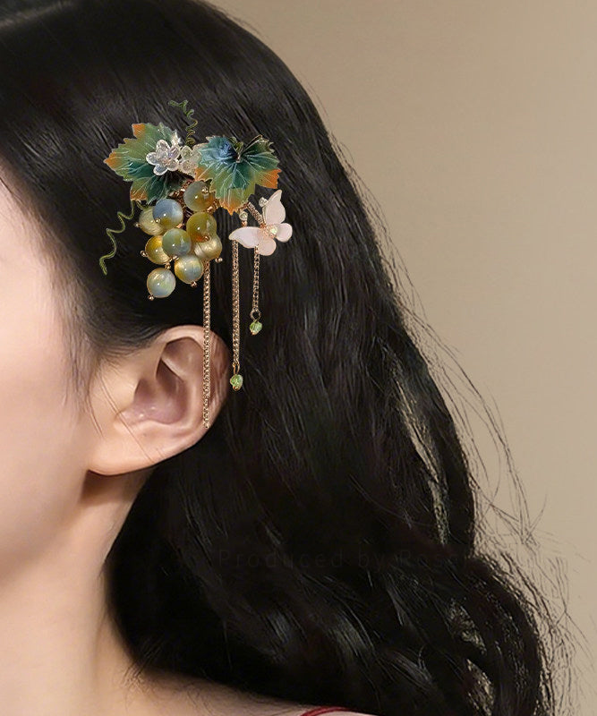 Handmade Cyan Metal Resin Grape Tassel Hairpin