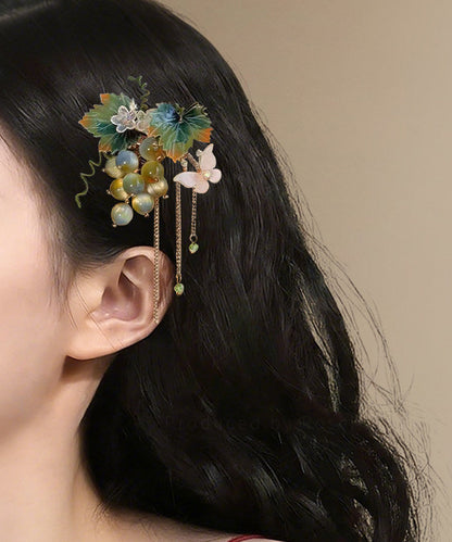 Handmade Cyan Metal Resin Grape Tassel Hairpin