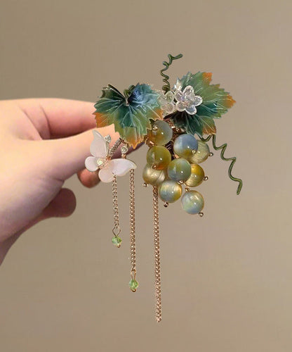 Handmade Cyan Metal Resin Grape Tassel Hairpin