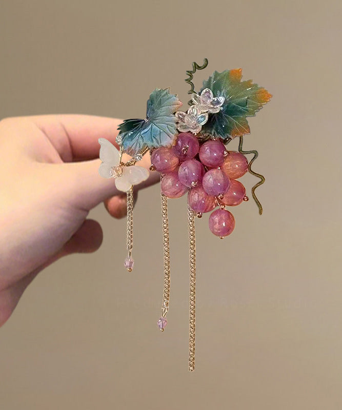 Handmade Cyan Metal Resin Grape Tassel Hairpin