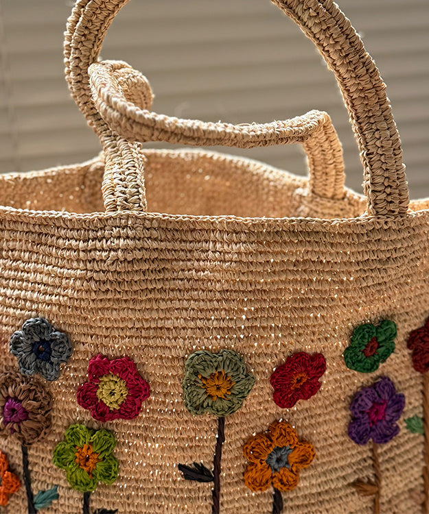 Handmade Embroidered Large Capacity Straw Woven Tote Bag