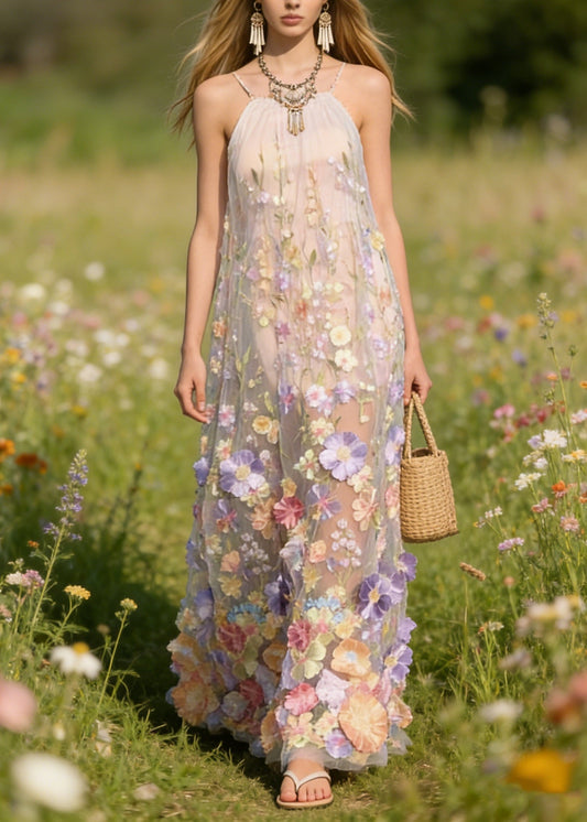 Handmade Floral Tulle Spaghetti Strap Dress Dresses Summer