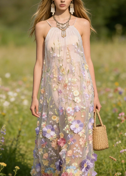 Handmade Floral Tulle Spaghetti Strap Dress Dresses Summer