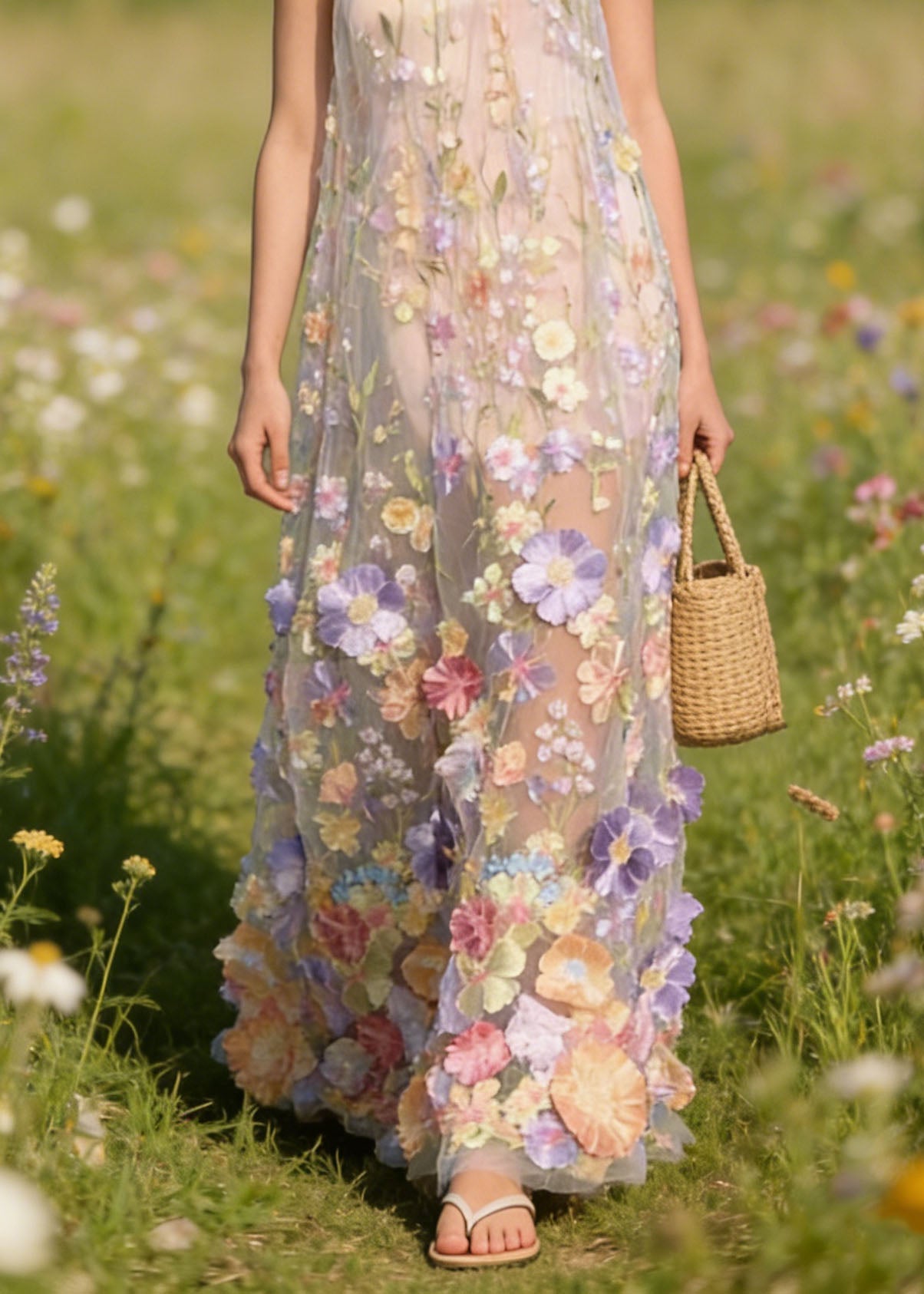 Handmade Floral Tulle Spaghetti Strap Dress Dresses Summer