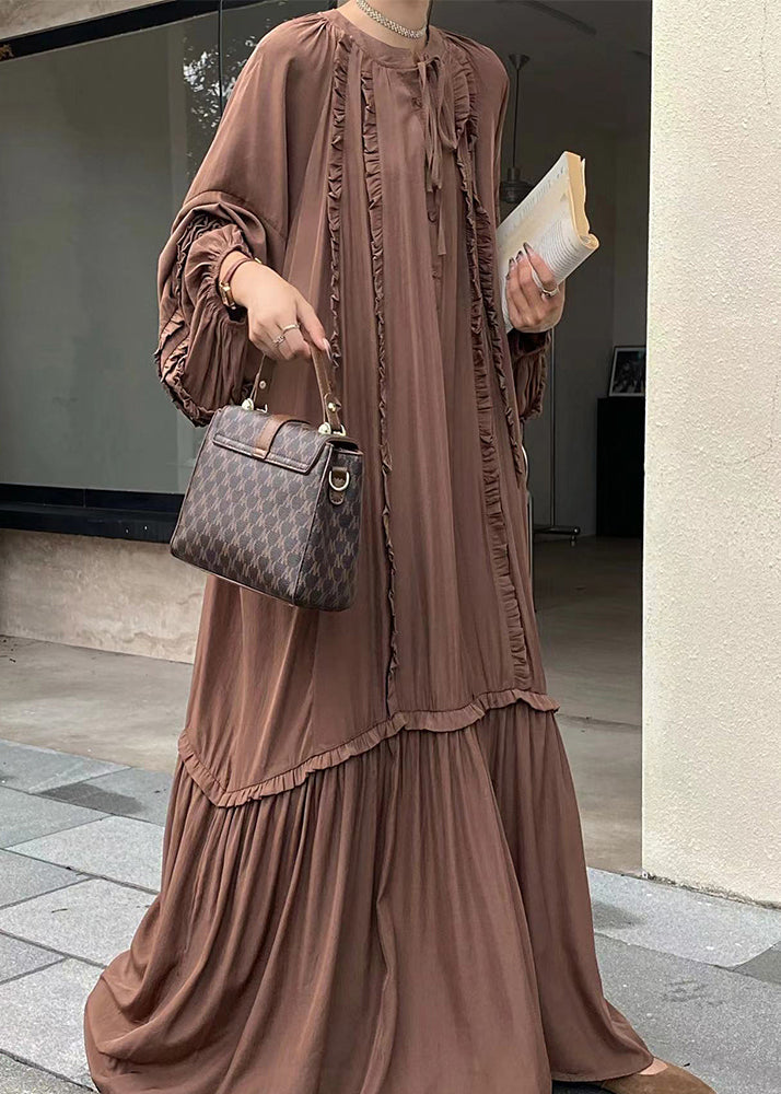 Handmade Fluorescent Green Ruffled Oversized Cotton Vacation Dresses Fall