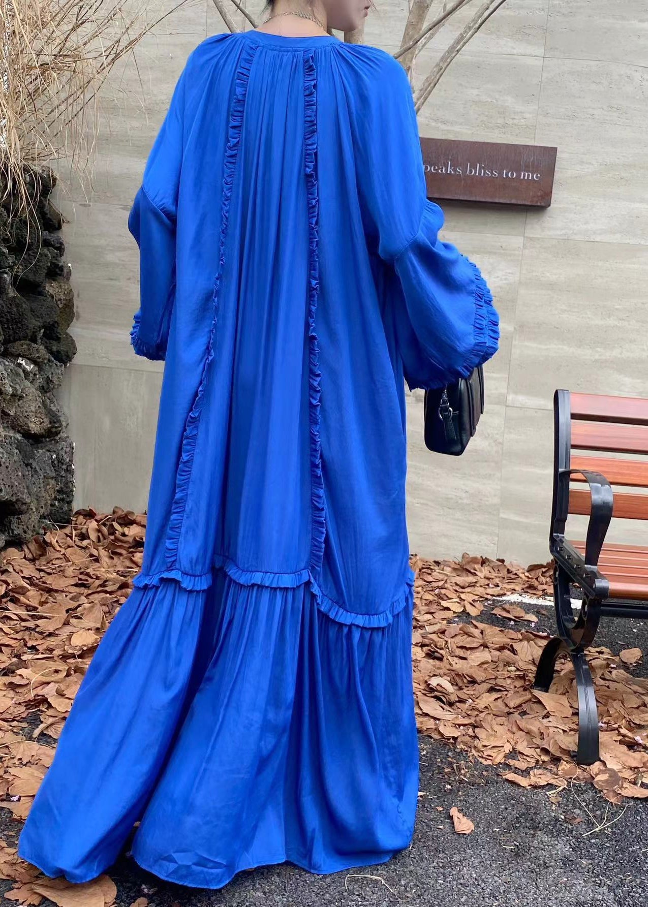 Handmade Fluorescent Green Ruffled Oversized Cotton Vacation Dresses Fall