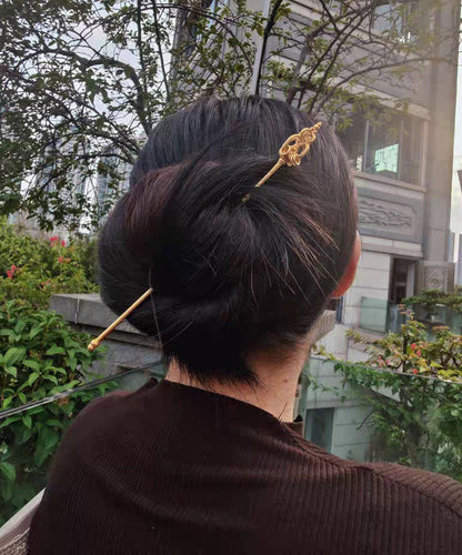 Handmade Gold Hollow Out Zen Staff Gold Plated Hairpin