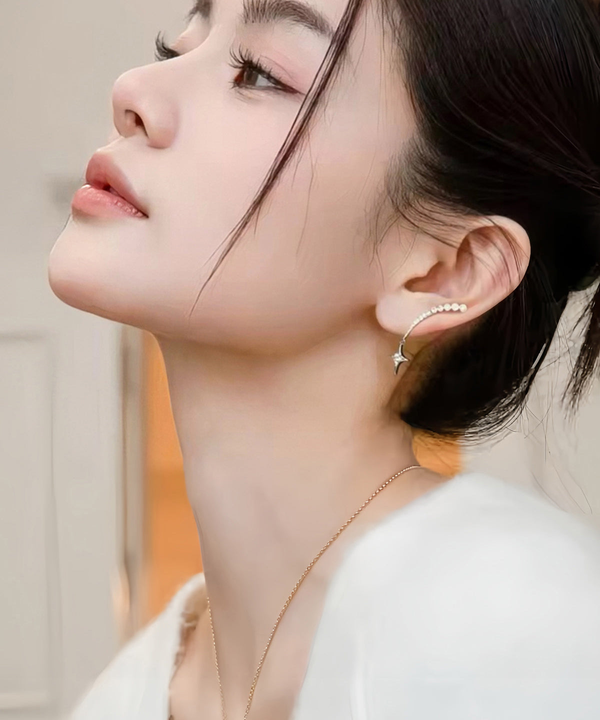 Handmade Golden Star Tasseled Zircon Drop Earrings