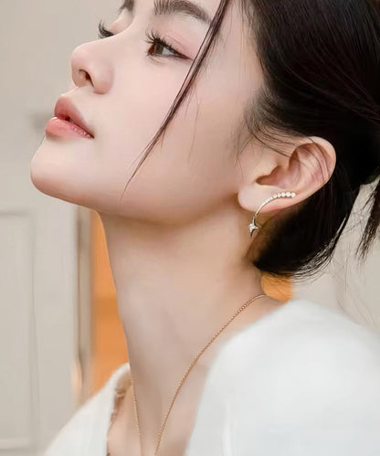 Handmade Golden Star Tasseled Zircon Drop Earrings