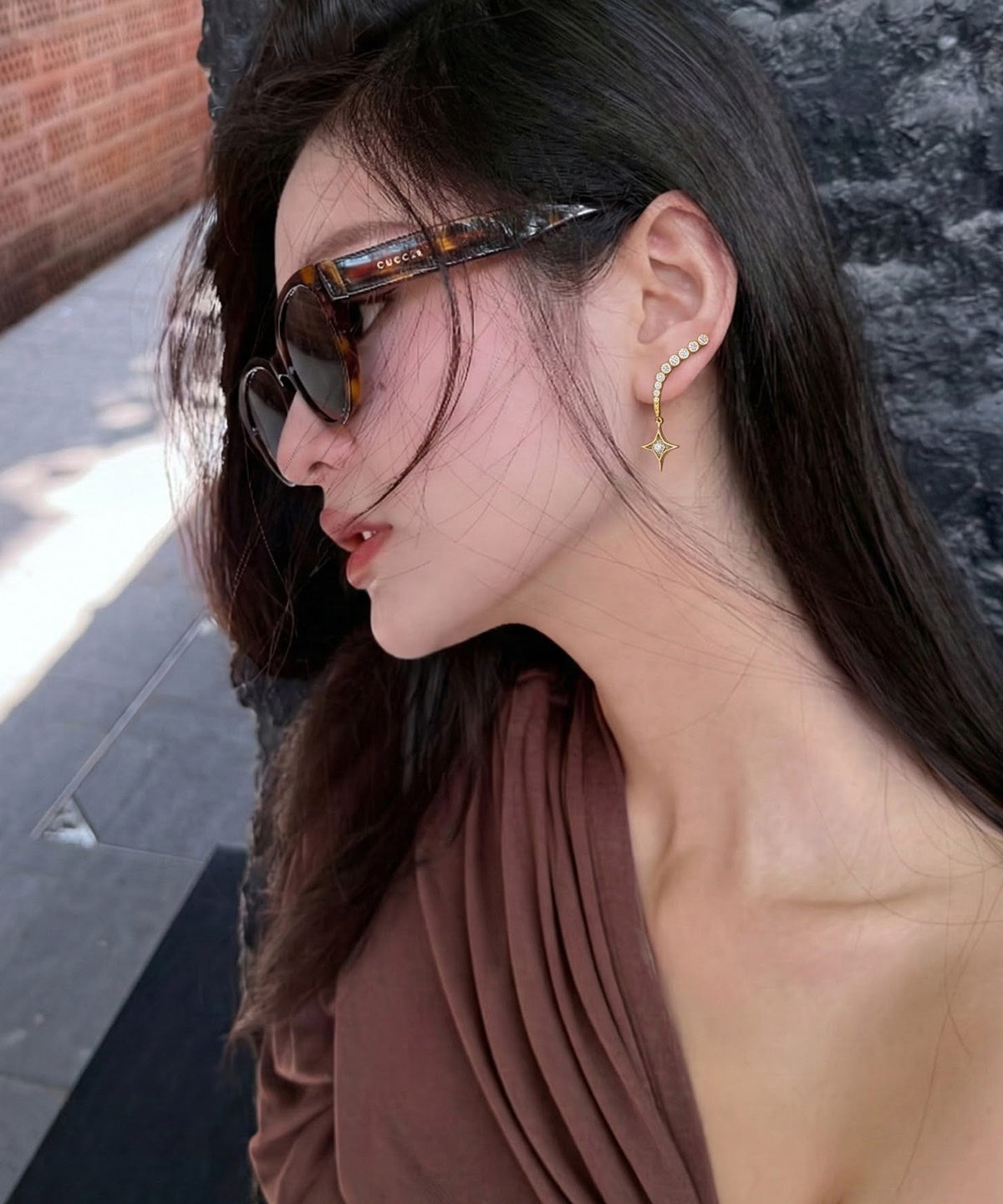 Handmade Golden Star Tasseled Zircon Drop Earrings