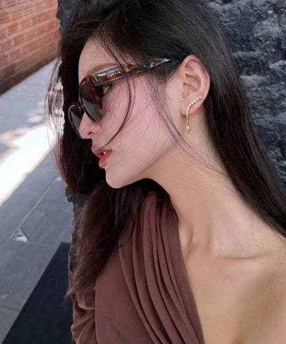 Handmade Golden Star Tasseled Zircon Drop Earrings