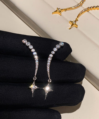 Handmade Golden Star Tasseled Zircon Drop Earrings
