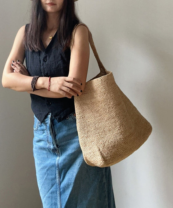 Handmade Grass Woven French Style Large Capacity Shoulder Bag