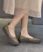 Load image into Gallery viewer, Handmade Green Flat Shoes Cowhide Leather Comfy Splicing