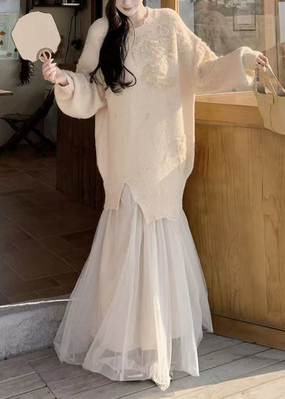 Handmade Green O Neck Patchwork Knit Sweater Dress Winter