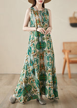 Load image into Gallery viewer, Handmade Green O-Neck Print Maxi Dresses Summer