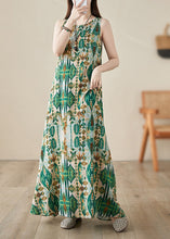 Load image into Gallery viewer, Handmade Green O-Neck Print Maxi Dresses Summer