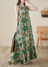 Load image into Gallery viewer, Handmade Green O-Neck Print Maxi Dresses Summer