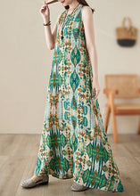 Load image into Gallery viewer, Handmade Green O-Neck Print Maxi Dresses Summer